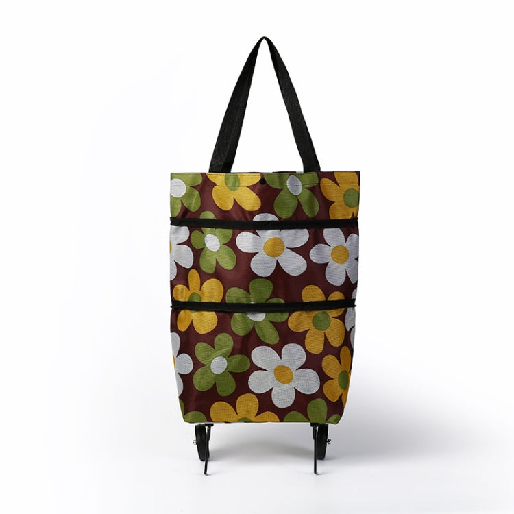 2 In 1  Oxford Cloth Shopping Bag Foldable Shopping Trolley Cart(Coffee Print)