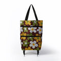 2 In 1  Oxford Cloth Shopping Bag Foldable Shopping Trolley Cart(Coffee Print)