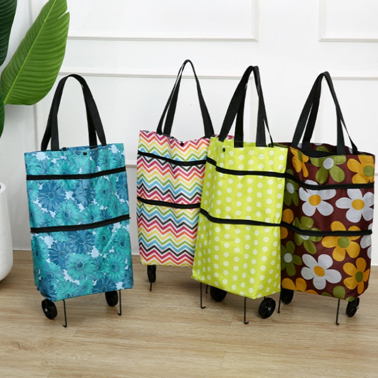 2 In 1  Oxford Cloth Shopping Bag Foldable Shopping Trolley Cart(Wavy Stripe)