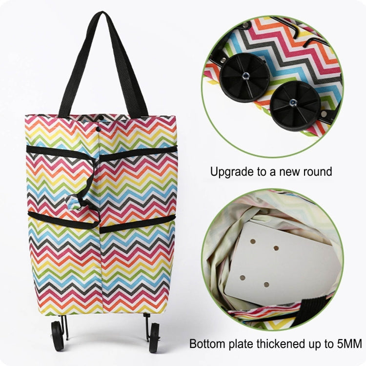2 In 1  Oxford Cloth Shopping Bag Foldable Shopping Trolley Cart(Wavy Stripe)