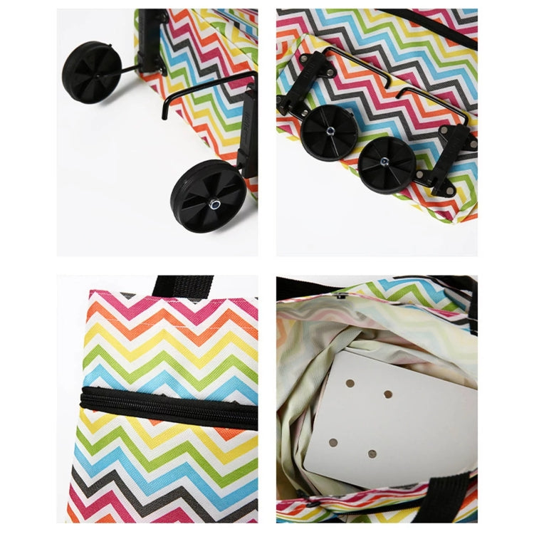 2 In 1  Oxford Cloth Shopping Bag Foldable Shopping Trolley Cart(Wavy Stripe)