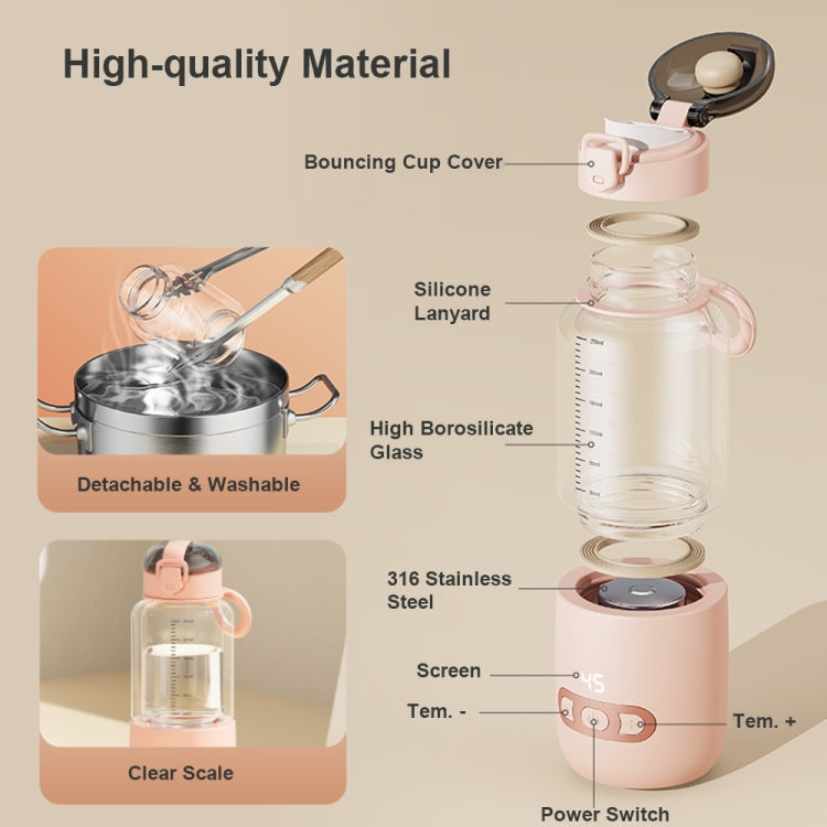 250ml Wireless Instant Water Warmer Electric Kettle for Baby Formula With 15000 mAh Battery Capacity(Pink)