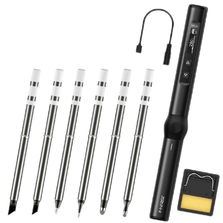 FNIRSI 9pcs/ Set Mini Soldering Station Digital Display Constant Temperature Smart Soldering Iron, Color: Black Standard 6 Heads