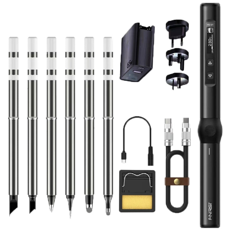 FNIRSI 14pcs/ Set Mini Soldering Station Digital Display Constant Temperature Smart Soldering Iron, Color: Black 6 Head With Power Supply