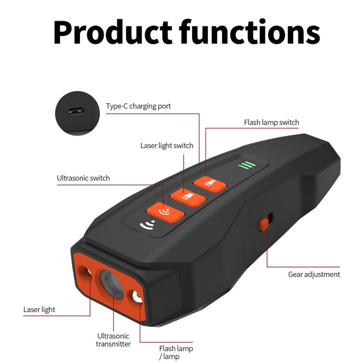 LED Flashing Light Handheld Ultrasonic Bark Arrester Frequency Conversion Dog Training Device(Gray+Orange)