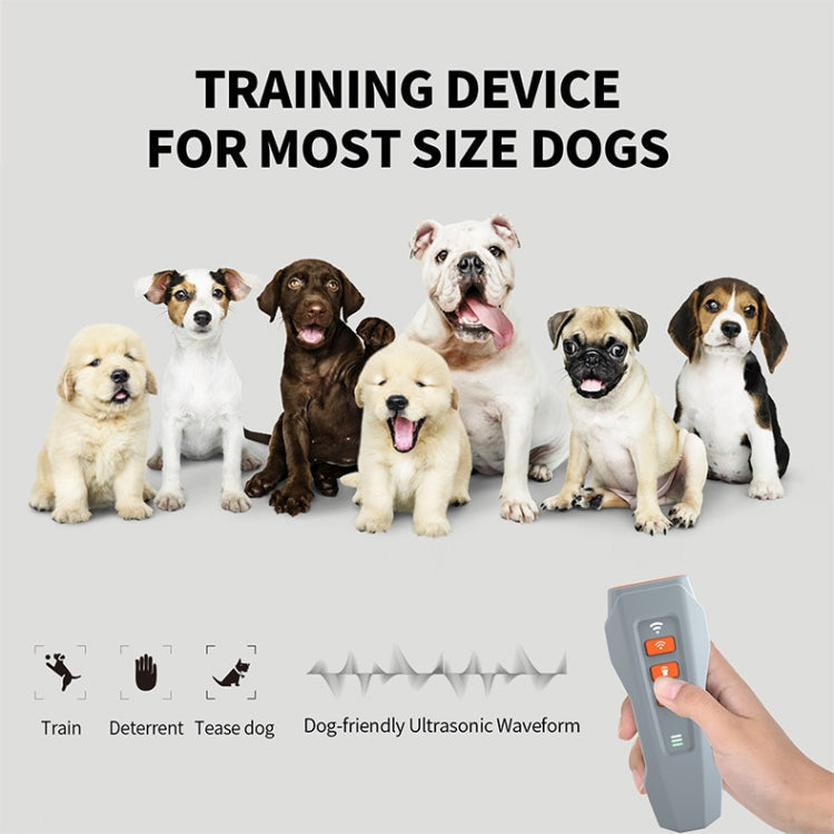 LED Flashing Light Handheld Ultrasonic Bark Arrester Frequency Conversion Dog Training Device(Gray+Orange)