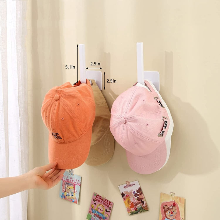 2pcs Baseball Hat Wall Self-Adhesive Hanging Shelf Rack Hook(White)