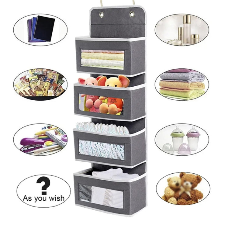 GD03 Wall-Mounted Fabric Storage Bag Wardrobe Room Door Behind Hanging Bag, Color: Lantern Flower 4-grids