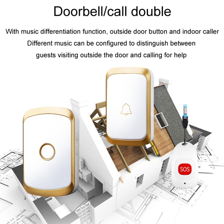 CACAZI C20 Two To Three Wireless Pager For The Elderly Home Care Waterproof Emergency Pager, EU Plug(Gold)