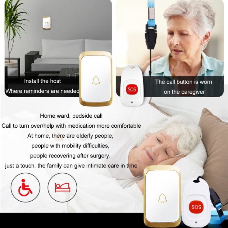 CACAZI C20 Two To Three Wireless Pager For The Elderly Home Care Waterproof Emergency Pager, EU Plug(Gold)