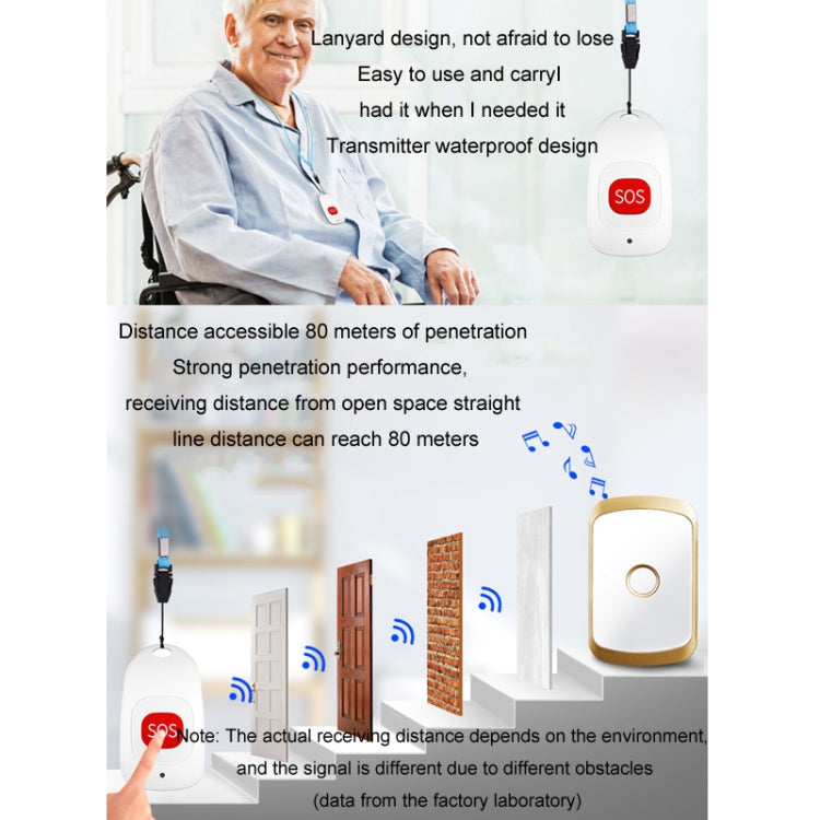CACAZI C20 Two To Three Wireless Pager For The Elderly Home Care Waterproof Emergency Pager, EU Plug(Gold)
