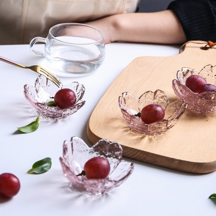 5pcs /Set Hammer Glass Cherry Blossom Dish House Sauce Plate Small Dish, Color: Pink