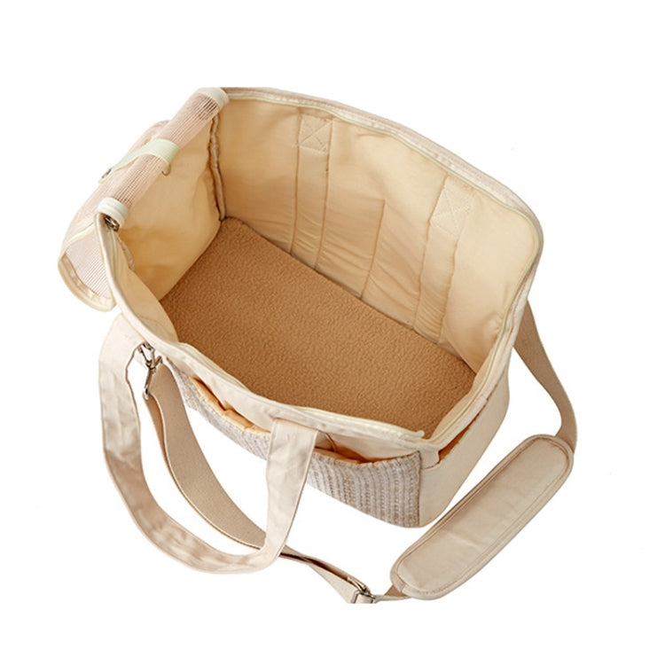 Portable Cotton Canvas Outing Shoulder Cat Bag(Beige)
