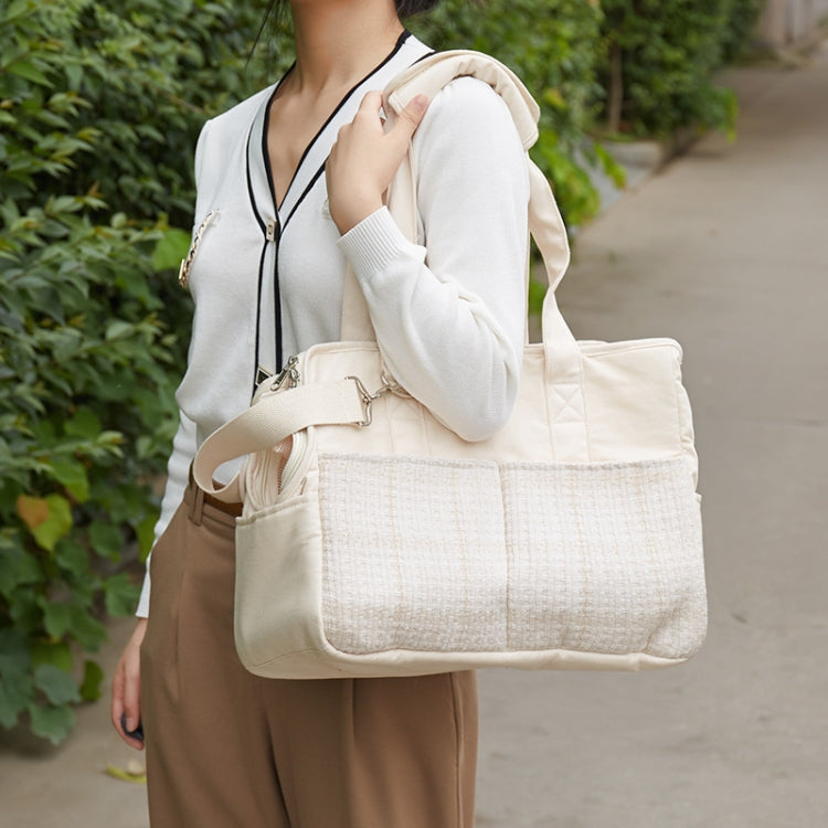 Portable Cotton Canvas Outing Shoulder Cat Bag(Beige)