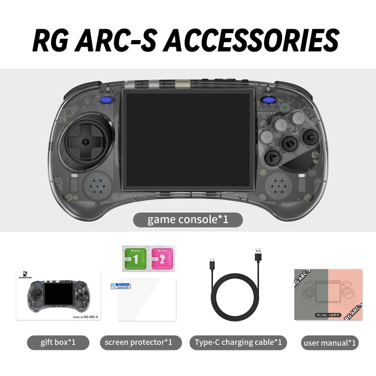 ANBERNIC RG ARC-S Handheld Game Console 4-Inch IPS Screen Linux System Portable Video Arcade 256G(Transparent Blue)