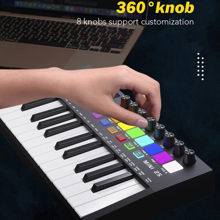 MD02 25 Key USB Keyboard And Drum Pad MIDI Controller Keyboard Piano(Black)