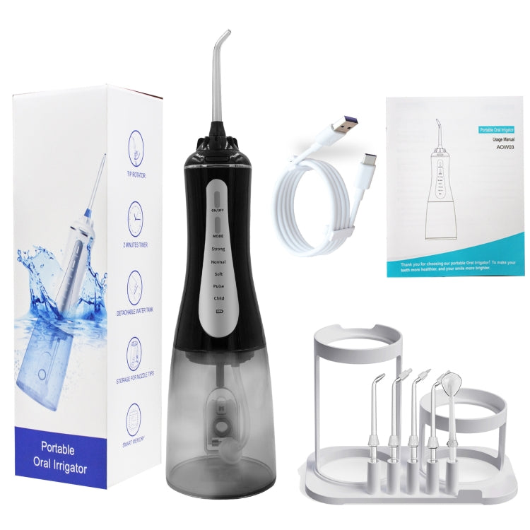 350ML Water Tank Oral Irrigator Rechargeable 5 Gear Adustable Water Flosser, Spec: With  Bracket Black