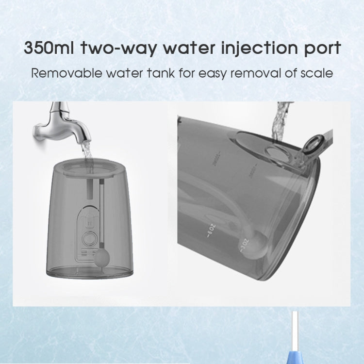 350ML Water Tank Oral Irrigator Rechargeable 5 Gear Adustable Water Flosser, Spec: White+Blue Tank