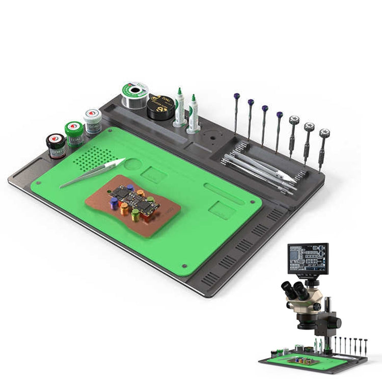 BAKU BA-692  2 In 1 Microscope Maintenance Insulation Pad Aluminum Alloy Silicone Work Mat(Black+Green)