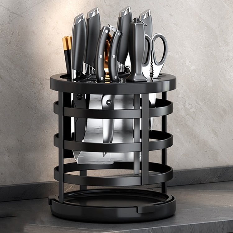 Home Thicken Knife Organizer Chopstick Cylinder Kitchen Drainage Countertop Shelf, Specification: Fixed (Black)