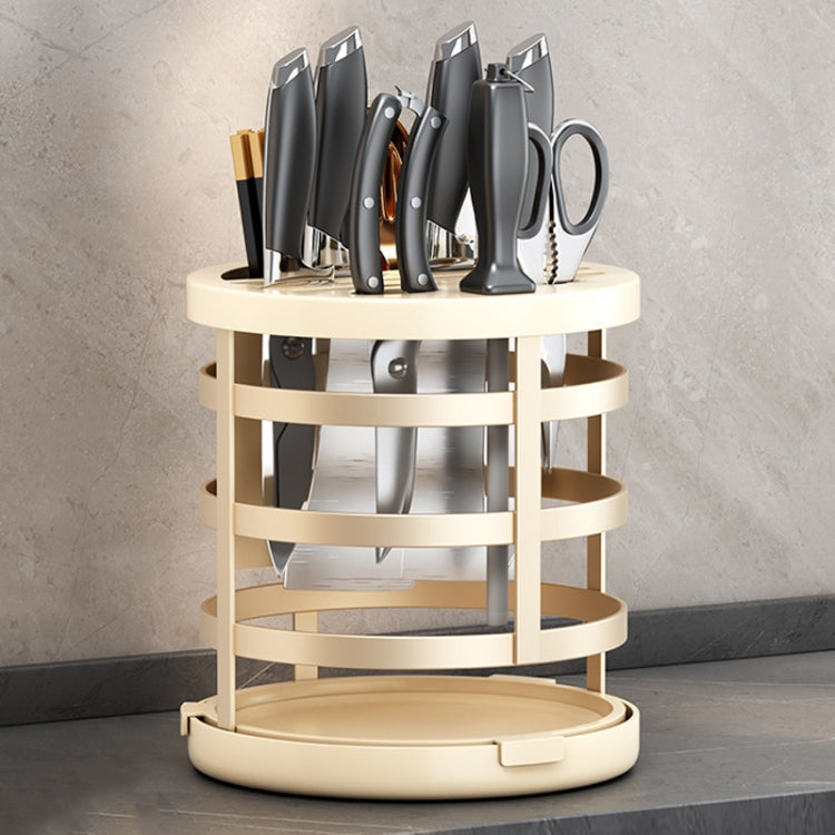 Home Thicken Knife Organizer Chopstick Cylinder Kitchen Drainage Countertop Shelf, Specification: Fixed (Creamy)