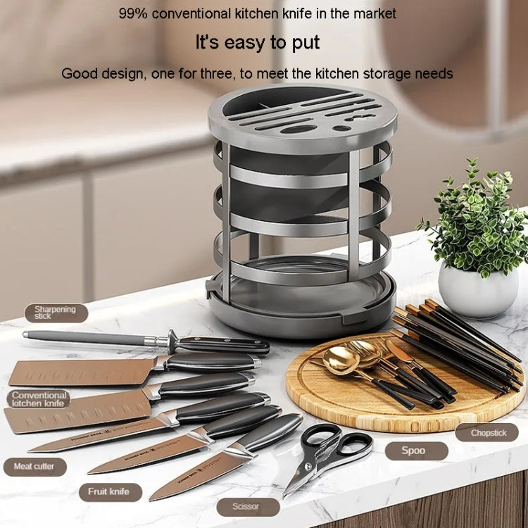 Home Thicken Knife Organizer Chopstick Cylinder Kitchen Drainage Countertop Shelf, Specification: Fixed (Black)