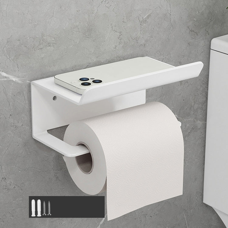 Stainless Steel Bathroom Roll Paper Holder No-Punch Cell Phone Storage Shelf, Style: Paper Rack (White）