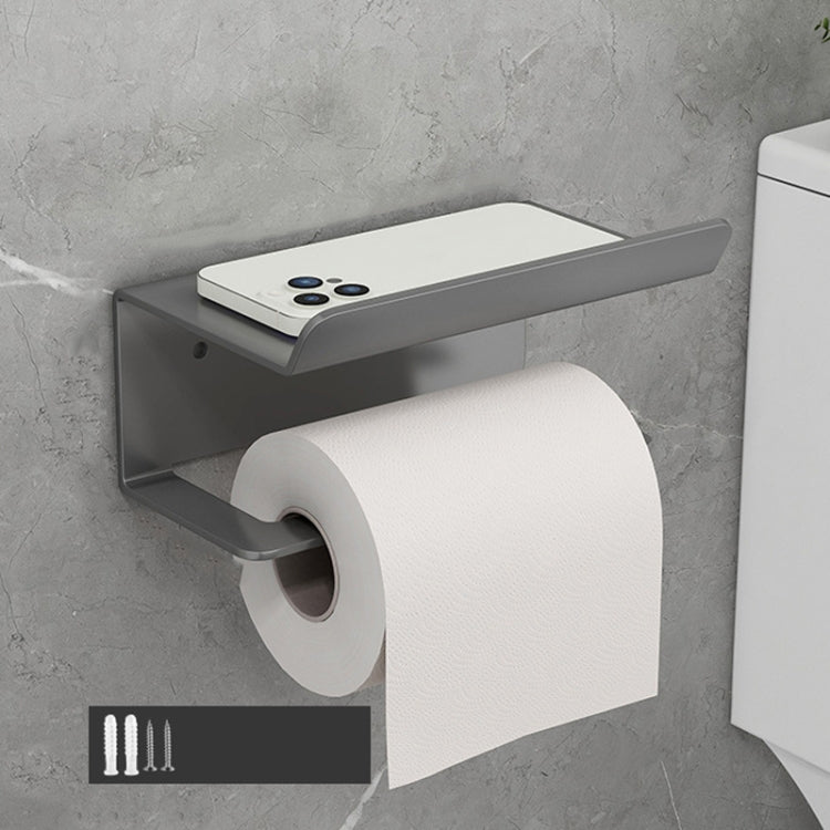 Stainless Steel Bathroom Roll Paper Holder No-Punch Cell Phone Storage Shelf, Style: Paper Rack (Gray)