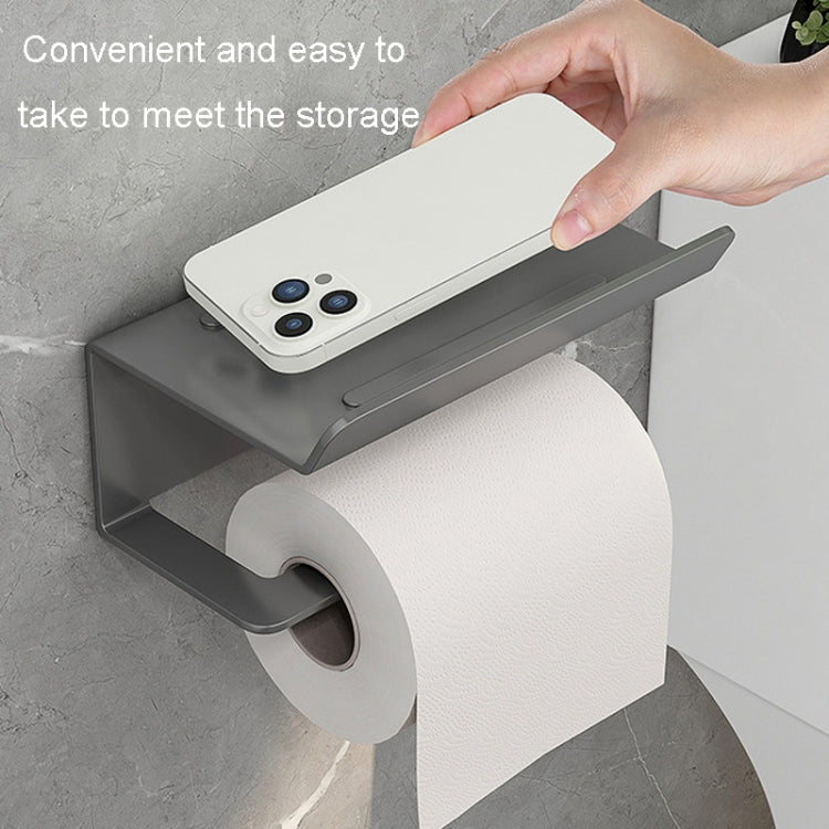 Stainless Steel Bathroom Roll Paper Holder No-Punch Cell Phone Storage Shelf, Style: Phone Rack (Gray)