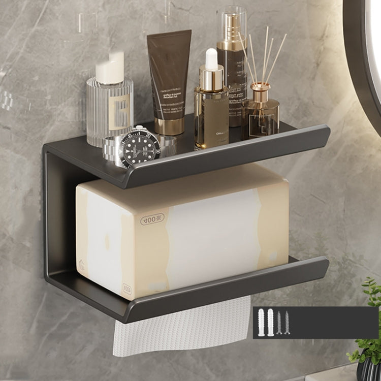 2 In 1 No-Punch Bathroom Shelf Household Paper Towel Cell Phone Toiletries Storage Rack(Black)