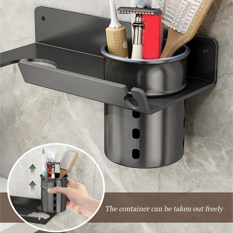Bathroom Hair Dryer Rack Wall Mounted Soap Toiletries Shelf, Style: With Cup (White)