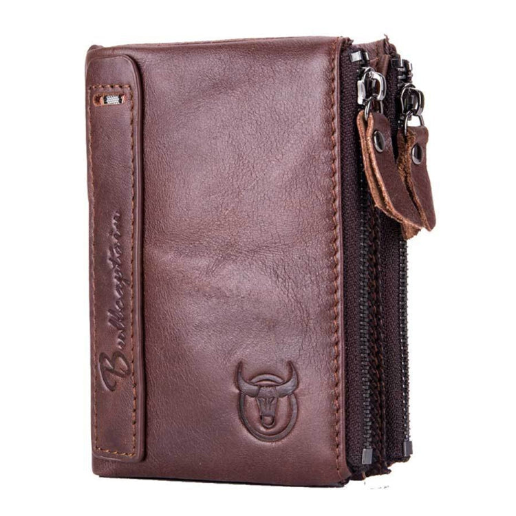 BULL CAPTAIN QB06 Retro First-layer Cowhide Anti-theft Zipper Wallet Short Drive License Coin Clip(Claret)