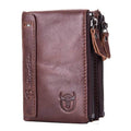 BULL CAPTAIN QB06 Retro First-layer Cowhide Anti-theft Zipper Wallet Short Drive License Coin Clip(Claret)