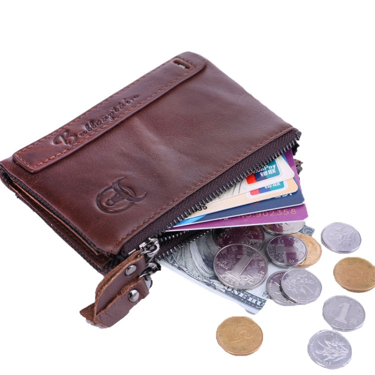 BULL CAPTAIN QB06 Retro First-layer Cowhide Anti-theft Zipper Wallet Short Drive License Coin Clip(Claret)