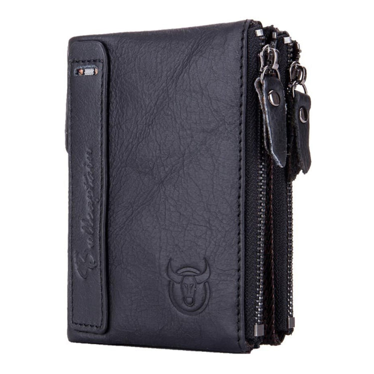 BULL CAPTAIN QB06 Retro First-layer Cowhide Anti-theft Zipper Wallet Short Drive License Coin Clip(Black)