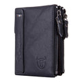 BULL CAPTAIN QB06 Retro First-layer Cowhide Anti-theft Zipper Wallet Short Drive License Coin Clip(Black)