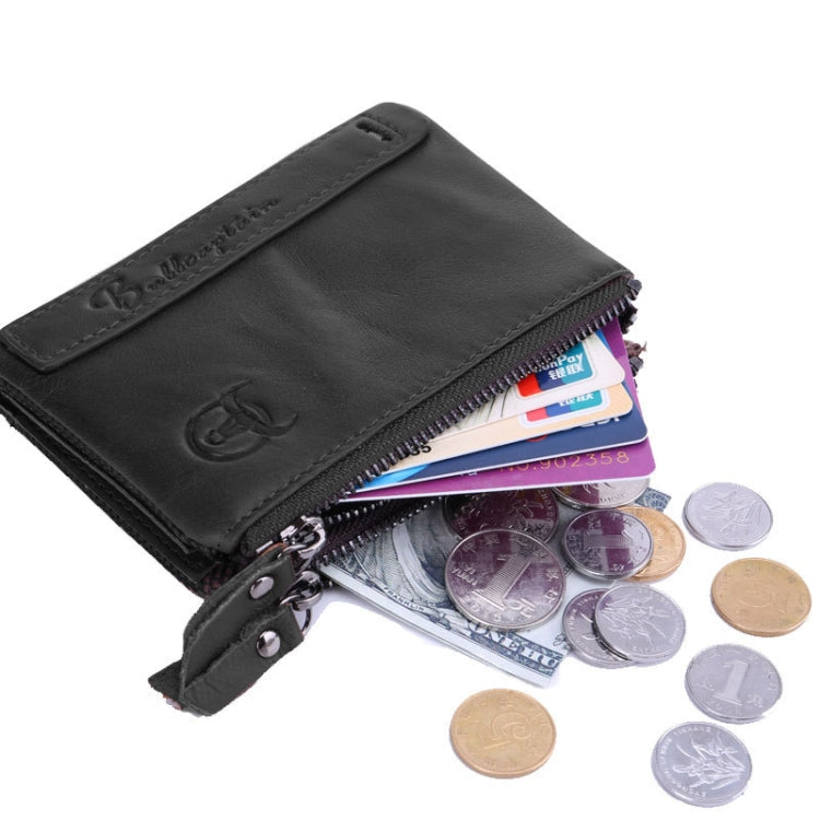 BULL CAPTAIN QB06 Retro First-layer Cowhide Anti-theft Zipper Wallet Short Drive License Coin Clip(Black)