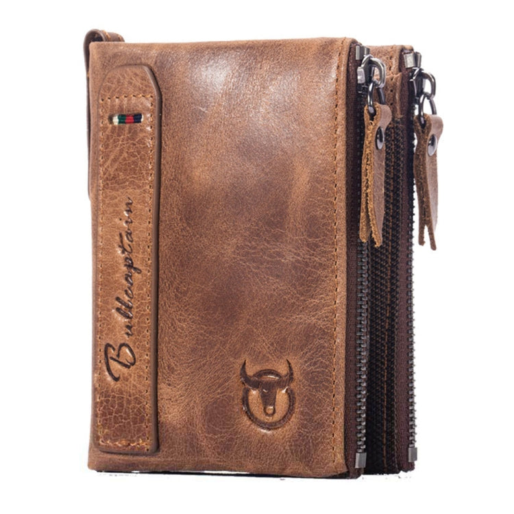 BULL CAPTAIN QB06 Retro First-layer Cowhide Anti-theft Zipper Wallet Short Drive License Coin Clip(Brown)