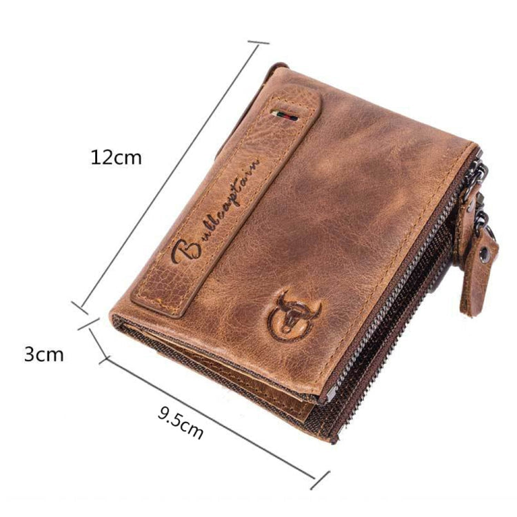BULL CAPTAIN QB06 Retro First-layer Cowhide Anti-theft Zipper Wallet Short Drive License Coin Clip(Black)