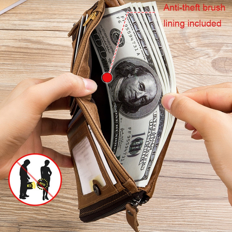 BULL CAPTAIN QB06 Retro First-layer Cowhide Anti-theft Zipper Wallet Short Drive License Coin Clip(Brown)