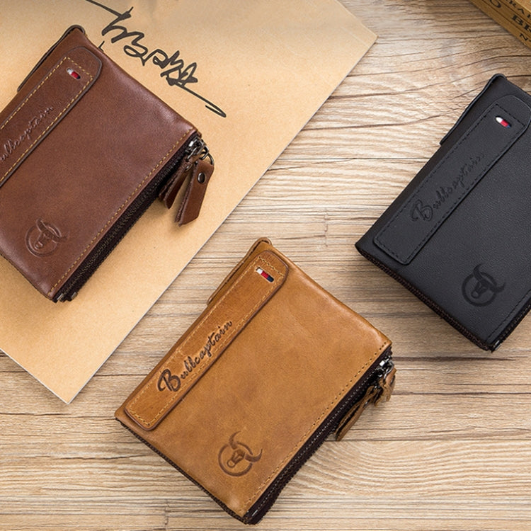 BULL CAPTAIN QB06 Retro First-layer Cowhide Anti-theft Zipper Wallet Short Drive License Coin Clip(Brown)