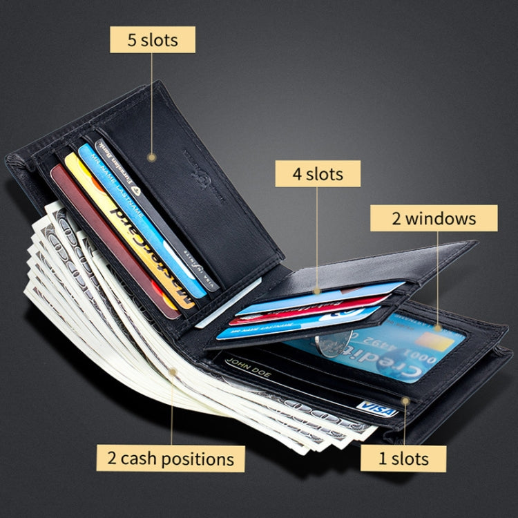 BULL CAPTAIN 0200 Large-capacity First-layer Cowhide Multi-card Slot Wallet RFID Anti-theft Card Holder(Black)