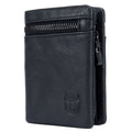BULL CAPTAIN 03 Large-capacity Folding Multi-card Slot Cowhide Zipper Wallet Coin Clip(Black)