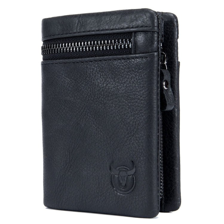BULL CAPTAIN 03 Large-capacity Folding Multi-card Slot Cowhide Zipper Wallet Coin Clip(Black)