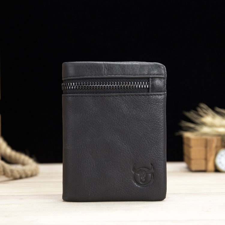 BULL CAPTAIN 03 Large-capacity Folding Multi-card Slot Cowhide Zipper Wallet Coin Clip(Black)