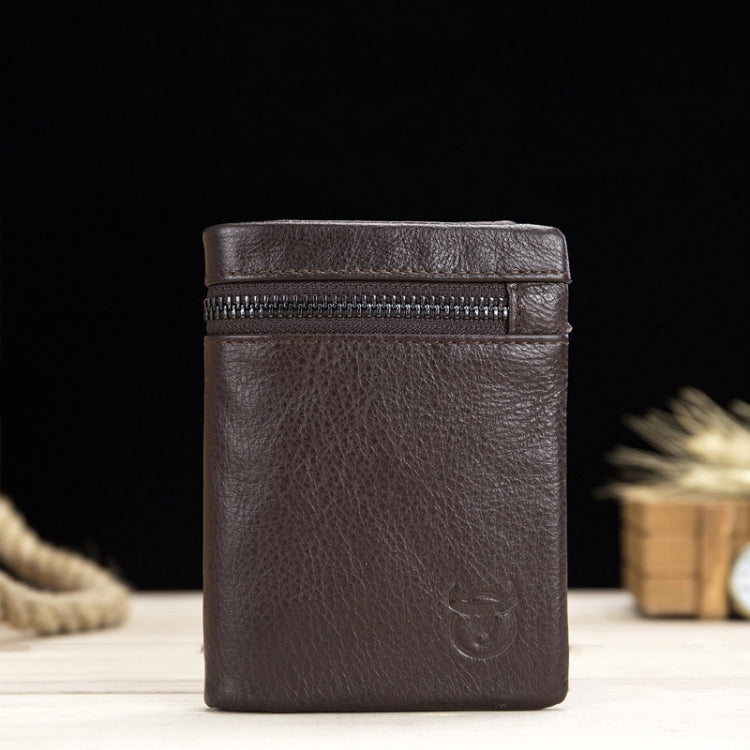 BULL CAPTAIN 03 Large-capacity Folding Multi-card Slot Cowhide Zipper Wallet Coin Clip(Brown)