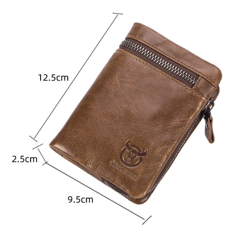 BULL CAPTAIN 03 Large-capacity Folding Multi-card Slot Cowhide Zipper Wallet Coin Clip(Brown)