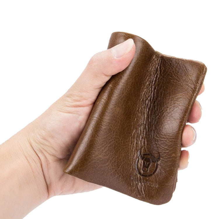 BULL CAPTAIN 03 Large-capacity Folding Multi-card Slot Cowhide Zipper Wallet Coin Clip(Yellow Brown)