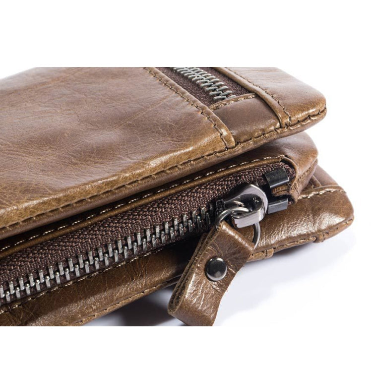BULL CAPTAIN 03 Large-capacity Folding Multi-card Slot Cowhide Zipper Wallet Coin Clip(Black)