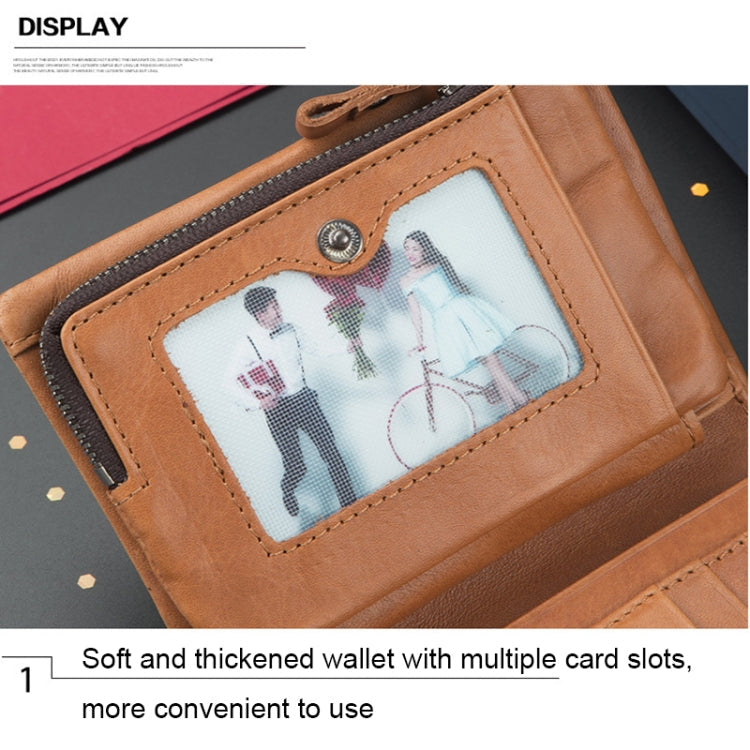 BULL CAPTAIN 03 Large-capacity Folding Multi-card Slot Cowhide Zipper Wallet Coin Clip(Yellow Brown)